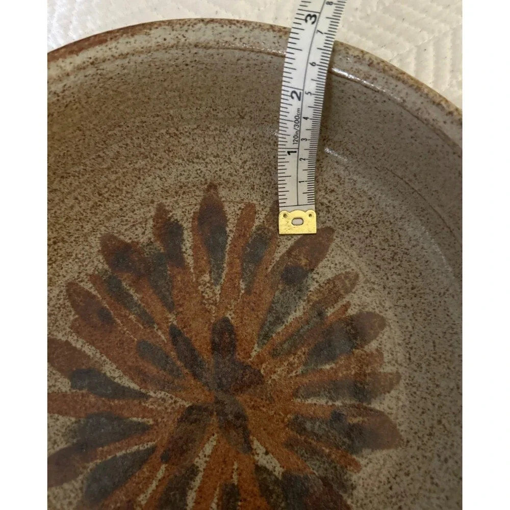 Signed WRW ’83 Studio Art Pottery Stoneware Bowl, Hand-Thrown, Floral/Sunburst